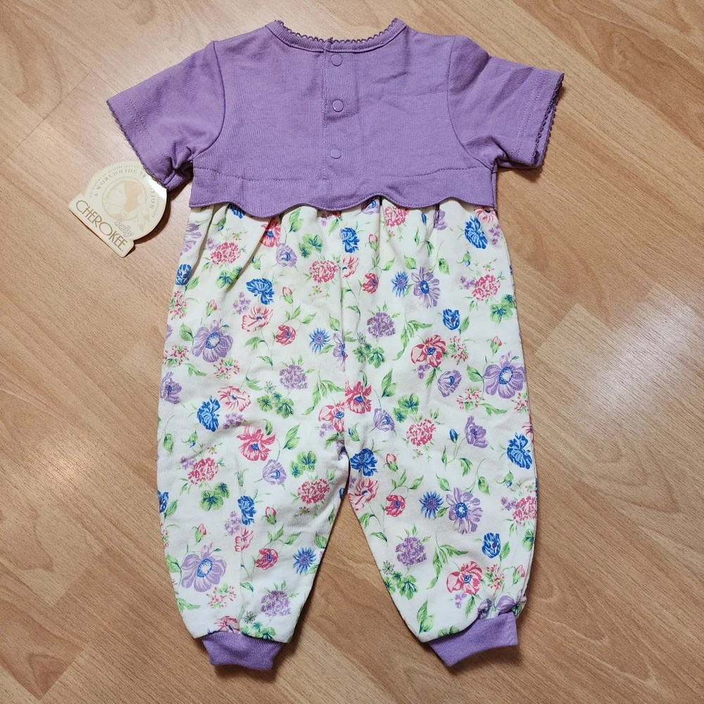 Vintage Cherokee One Piece Romper Size 6/9 Months‎ 100% Cotton Purple Floral NWT